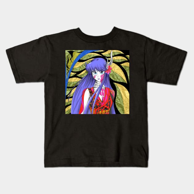 saori kido the athena goddess in knights of the zodiac Kids T-Shirt by jorge_lebeau